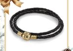 Pandora Black Double Leather Bracelet with 14 ct (585) Gold Clasp