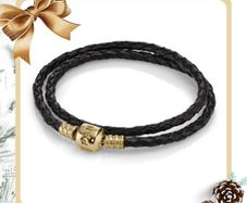 Pandora Black Double Leather Bracelet with 14 ct (585) Gold Clasp