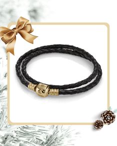 Pandora Black Double Leather Bracelet with 14 ct (585) Gold Clasp