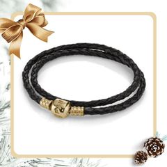 Pandora Black Double Leather Bracelet with 14 ct (585) Gold Clasp