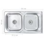 Kitchen Sink Double Basin with Strainer & Trap Stainless Steel Image 9