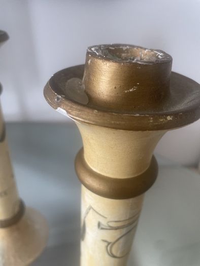 Vintage Italian Plaster Musical Theme Tall Candlesticks