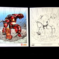 Lego VIP Hulkbuster Ultron Edition Art Prints Artwork By Ron Lim For Lego Marvel Super Heroes Iron Man Hulkbuster Ultron Edition Prints Color And VIP Black And White Variants Rare And Hard To Find BOTH BLACK AND WHITE AND COLOR LIMITED EDITION SET Rare An