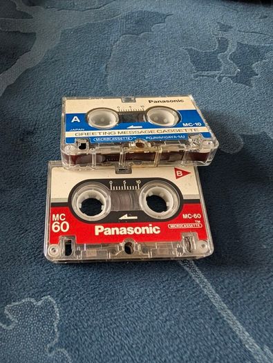 Pair of Vintage Panasonic Microcassette Tapes (MC-60 and  MC-10 Greeting)
