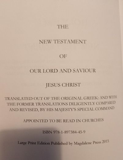 The Holy Bible New Testament Large Type Edition