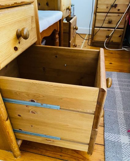 Solid pine, metal runners on desk/dressing table