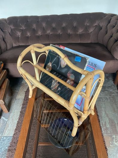 Vintage Mid Century Bamboo Magazine Rack with Heart Motifs