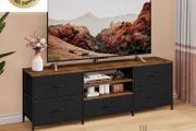 TV Stand Cabinet, TV Unit with 5 Drawers, 140 cm, Black TV Console Table with Storage Organizers, Entertainment Center with Open Shelf for Living Room, Bedroom