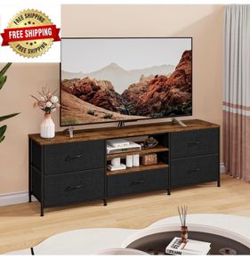 TV Stand Cabinet, TV Unit with 5 Drawers, 140 cm, Black TV Console Table with Storage Organizers, Entertainment Center with Open Shelf for Living Room, Bedroom