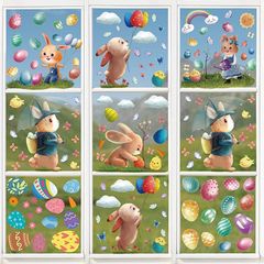 140 PCS Easter Window Stickers, 9 Sheets Window Decoration Easter Bunny Static Stickers with Easter Eggs, Chicks Window Sticker Decorations Reusable for Easter (FREE POSTAGE)