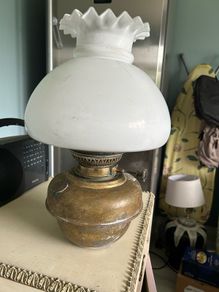 Vintage Brass Oil Lamp With Globe.