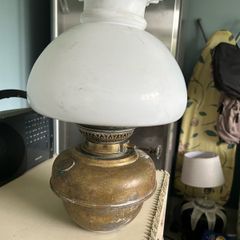 Vintage Brass Oil Lamp With Globe.