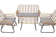 Vermont Grey Rattan Garden Set  2 Armchairs, Sofa, Glass Table