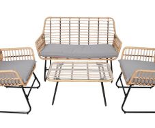 Vermont Grey Rattan Garden Set  2 Armchairs, Sofa, Glass Table