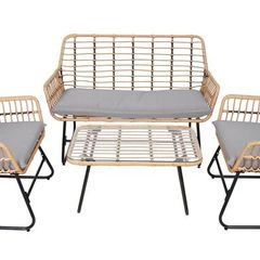 Vermont Grey Rattan Garden Set  2 Armchairs, Sofa, Glass Table
