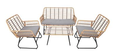 Vermont Grey Rattan Garden Set  2 Armchairs, Sofa, Glass Table