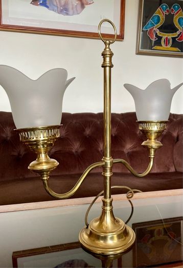 Vintage Repro Double Arm Student Library Desk Lamp Brass Finish 1970s