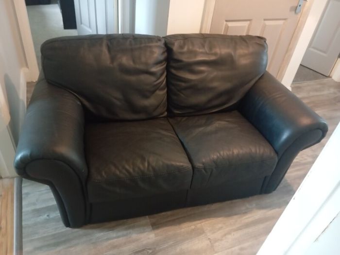 Italian black leather  couch 2 seater + armchair
