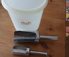 Vintage Stainless Steel Utility Scoop Set of  2. FREE tupperware container.