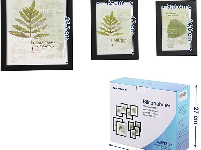 Picture Frames Set of 10 Photo Frames - Two 8" x 10" (20 x 25 cm), Four 5" x 7" (13 x 18 cm), Four 4" x 6" (10 x 15 cm), Black (FREE POSTAGE)