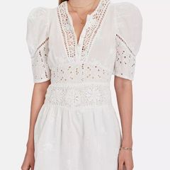 Love Shack Fancy Divine Crochet Mini Dress Sz 8UK 4US S White Ruffle Boho