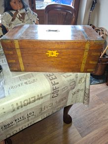 Rare Antique Brass and Walnut Writing Slope, likely dating to the Regency period circa 1825 with Hidden 3 Drawers. Postage Available or Collection
