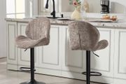 Set of 2 Shell-Shape Bar Stools, Backrest, Height Adjustable with Footrest, Steel Frame, Brown