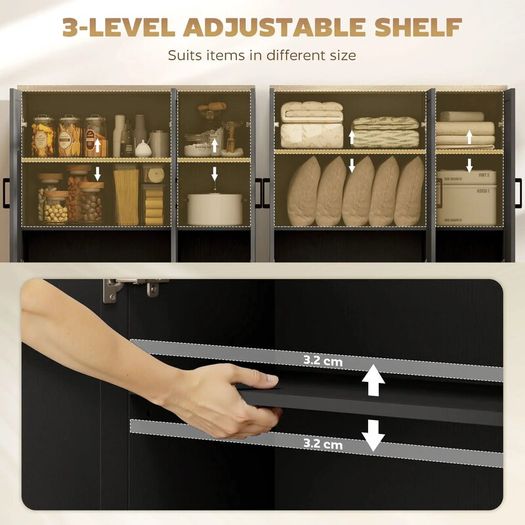 Sideboard Buffet Cabinet with 3 Doors and Adjustable Shelves