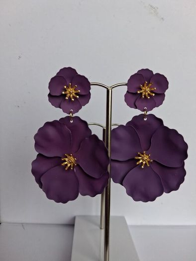 Aubergine & Gold Double Drop Primrose Earrings