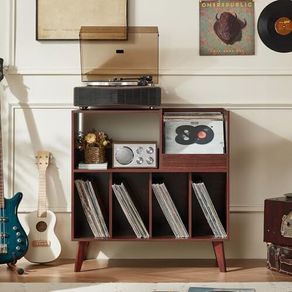 Large record stand with storage, record player stand with shelf, vinyl record holder with presentation surface, record stand for up to 300 albums, record shelf for music room and living room