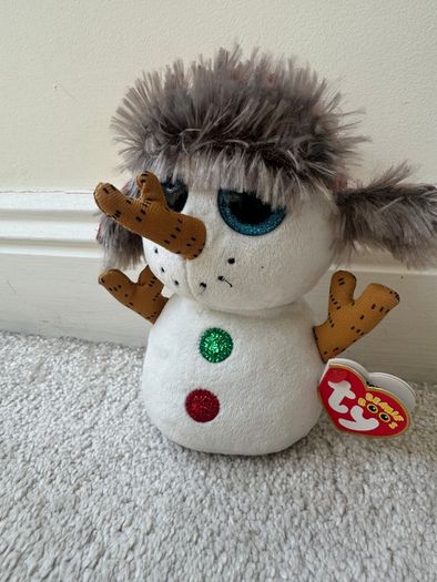 Ty Beanie Boo Buttons the Snowman approx. 6" Plush Dirty Please see photos