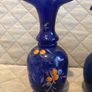 Czech Crystalex Cobalt Blue Vase Hand Painted White Flowers Vintage Image 4