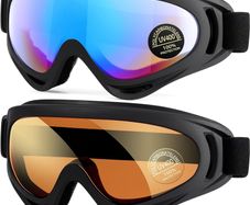 2-Pack Ski Goggles, Compatible Snowboard Goggles for Kids, Teens, Youth, Boys, Girls, Men and Women, Motorcycle Goggles, Wind Resistance Goggles