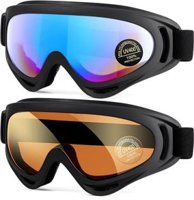 2-Pack Ski Goggles, Compatible Snowboard Goggles for Kids, Teens, Youth, Boys, Girls, Men and Women, Motorcycle Goggles, Wind Resistance Goggles