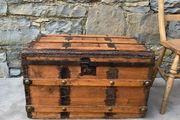 Late Victorian Antique Metal Bound Wooden Chest.