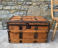 Late Victorian Antique Metal Bound Wooden Chest.