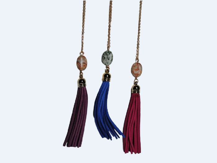 Boho Style. Leather Long Tassel Necklace with Natural Stone
