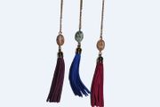 Boho Style. Leather Long Tassel Necklace with Natural Stone