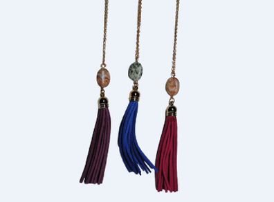 Boho Style. Leather Long Tassel Necklace with Natural Stone