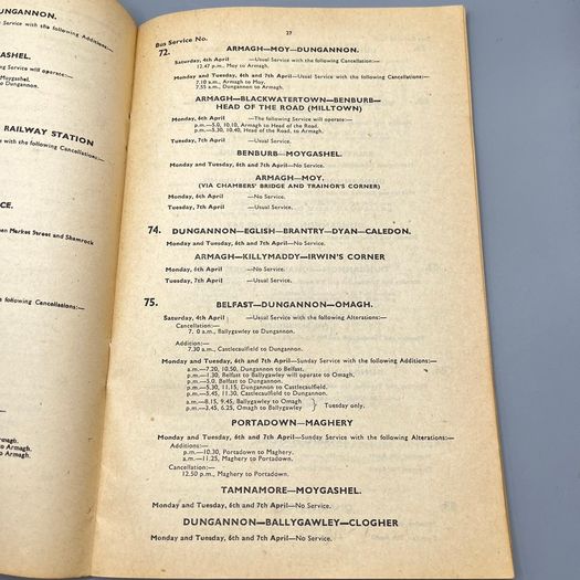 Ulster Transport Authority Easter and Christmas Holiday Timetables - 1949 & 1953