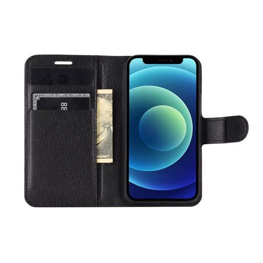 For iPhone 12 Mini Wallet Case Cover Flip Book PU Leather Holder Card Slots Black - FHT07IPK1