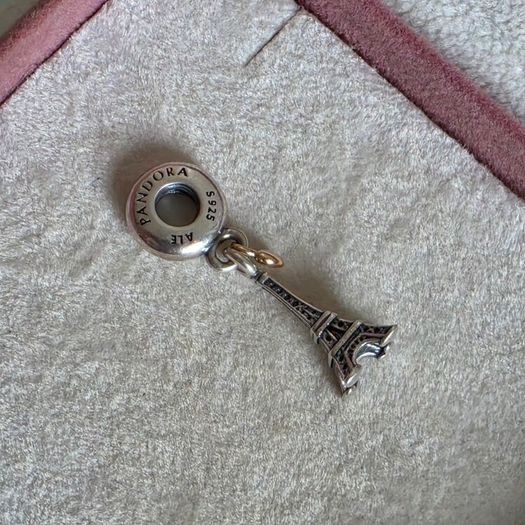 Pandora charm Eiffel Tower with gold heart very good condition hallmarked