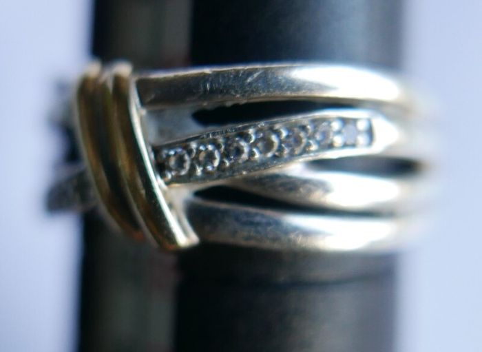 Vintage 9Ct Yellow Gold 375 and Sterling Silver 925 Ring,  Hallmarked 375 - 925  , 3,74g size N1/2