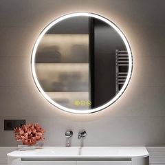 500mm Round Bathroom LED Mirror Illuminated Backlit Bathroom Circle Mirror with LED Lights for Wall Touch Switch Demister 3 LED Light Color Dimmable MULTIPLE SIZES AVAILABLE (FREE POSTAGE)