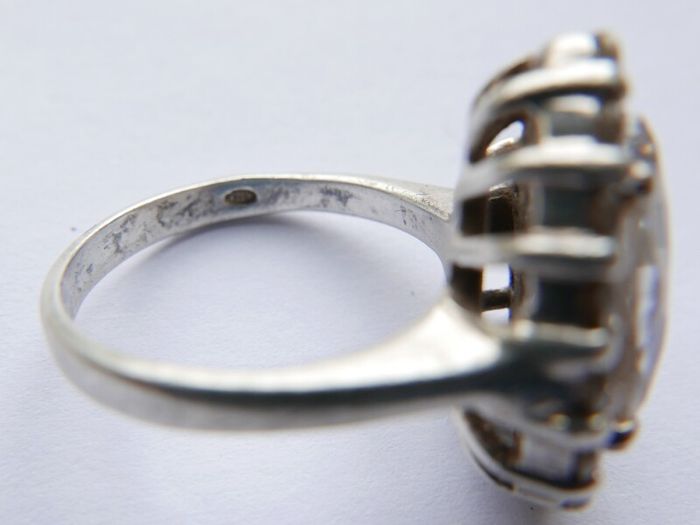 Vintage Sterling Silver 925 Big Stone Ring Women Champagne Crystal Cubic Zirconia 10g size Q1/2