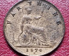 1874 H (Heaton) FARTHING Victoria coin