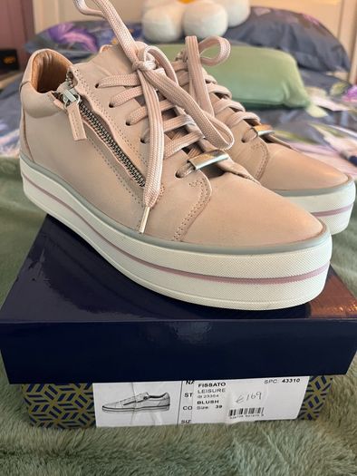 NEW Carl Scarpa Fissato Side Zip Platform Runners / Trainers - Blush Pink Leather - Size 6 / EU39
