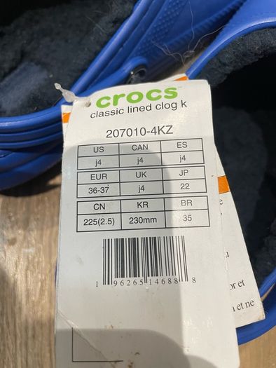 Crocs lined clogs blue size J UK 4 EU 36-37 brand new