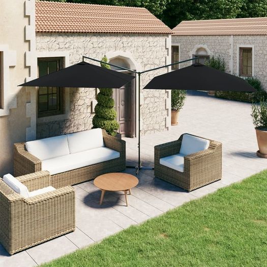 Double Parasol with Steel Pole Black 600x300 cm