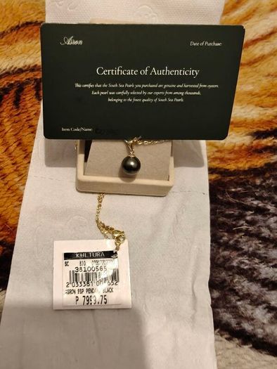 Genuine Black South Sea Pearl Pendant  Boxed with Certificate